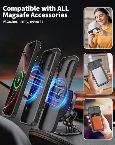 FRLMOOES for iPhone 16 Pro Case Magnetic Compatible with MagSafe Wireless Charging,with 2 Screen Protectors,Built-in 360°Kickstand Ring+Camera Cover Anti-Scratch Shockproof Heavy Duty Protection Black thumbnail 2