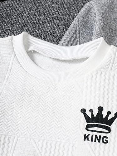 Fdqin 6 Pcs Boys Sweatsuit Letter Print Long Sleeve Pullover Sweatshirt Jogger Pant Set 3-14 Years thumbnail 3