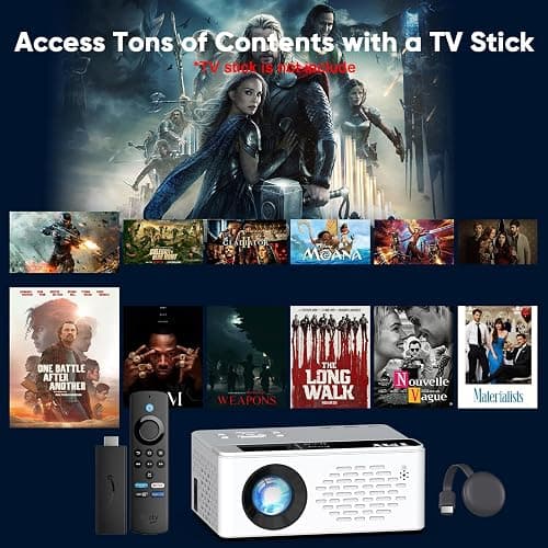 TMY 1080P Full HD Portable Mini Projector, Upgraded Bluetooth Movie Projector with Screen, Compatible with TV Stick Smartphone/HDMI/USB, Indoor & Outdoor Use thumbnail 6