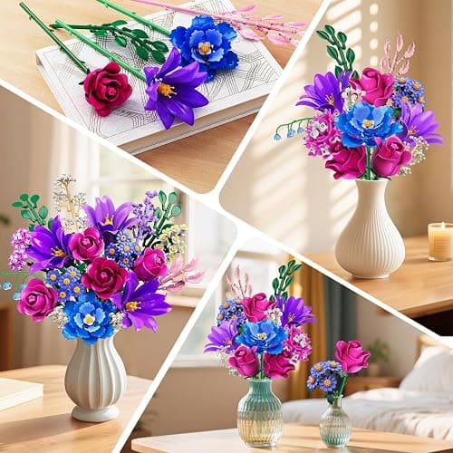 CUBIMANA Flowers Bouquet Building Set with LED Light, 21 Flower Botanical Collection Building Block Toy, Rose Lily Home Plant Decor 1054PCS for Her Adults Women Kids Girls 12+ (Purple) thumbnail 5