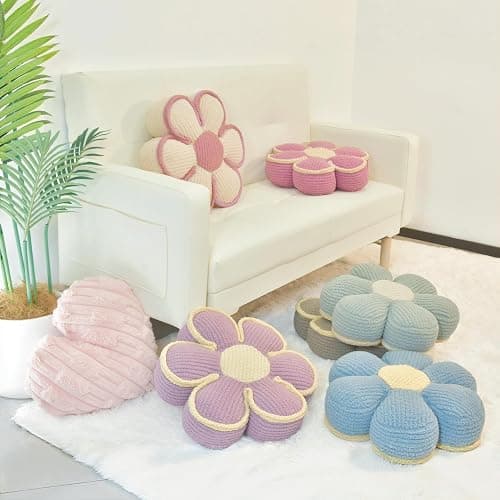 Flower Pillow 16" Sage Green Cute Daisy Decorative Throw Pillows for Bed | Daisy Shaped, Soft and Fluffy, Floor Cushion for Kids Girls, Back Cushion, Cuddling Pillow, for Bedroom Room Decor Aesthetic thumbnail 4