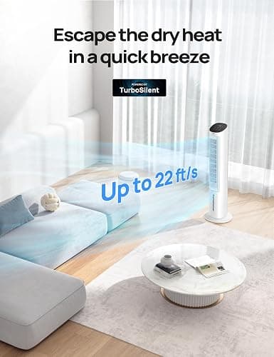Dreo Tower Fan for Bedroom, 40" Evaporative Air Cooler, Cooling Fans That Blow Cold Air with 80° Oscillating, Removable Water Tank, 3 Modes 4-Speed, Remote Control, Quiet Floor Fan, 7H Timer，White - White thumbnail 5