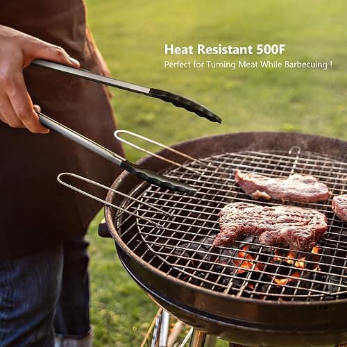 2 Pack Black Kitchen Tongs, Premium Silicone BPA Free Non-Stick Stainless Steel BBQ Cooking Grilling Locking Food Tongs, 9-Inch & 12-Inch thumbnail 9