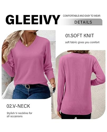 Women's Fall Sweaters 2025 Casual Long Sleeve Pullover V Neck Lightweight Sweatshirts Cute Blouse Tops thumbnail 3