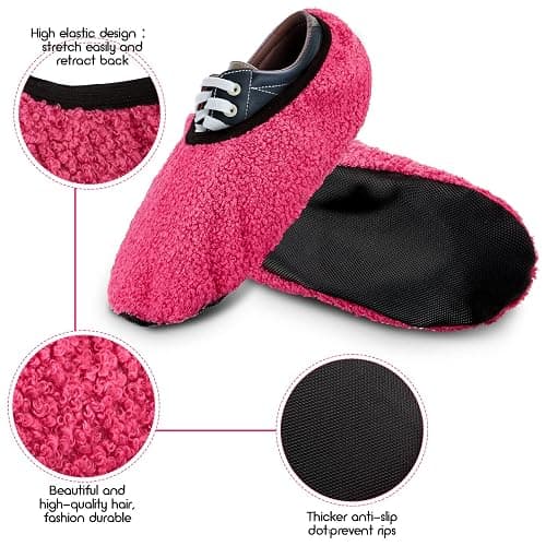 Zhanmai Pink Fuzzy Bowling Shoes Covers Women's Reusable Non Slip Bowling Shoes Protector Washable Boot Cover Soft Foot Covers for Bowling, Household, Office, Laboratory, Size 7-8.5 thumbnail 5