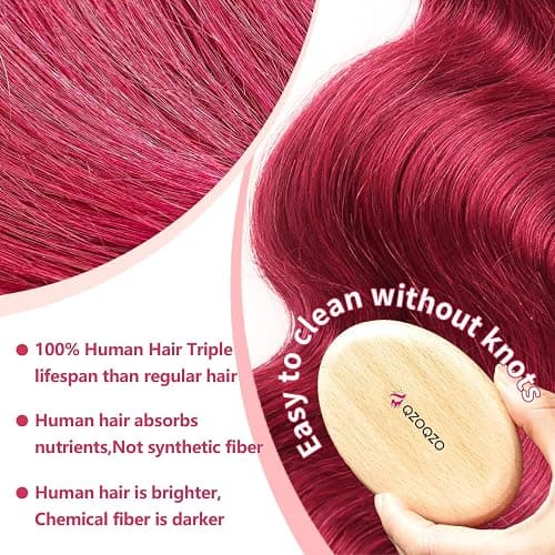 QZOQZO 28 Inch 99j Burgundy Lace Front Wigs Human Hair Red Burgundy Wig 180% Density 13x6 Body Wave Lace Front Wigs Pre Plucked Glueless Lace Front Wigs Human Hair for Women thumbnail 4