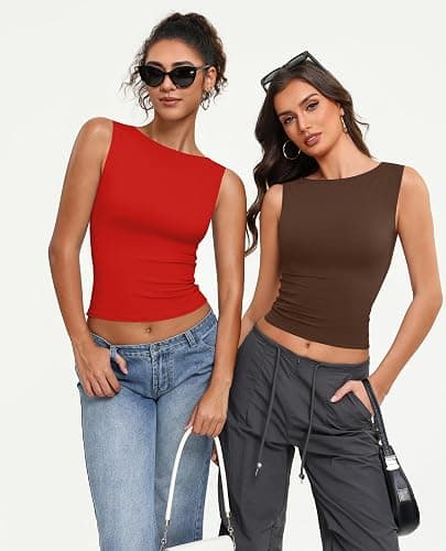 Avidlove Boat Neck Tops for Women Double Lined Going Out Cute Tank Basic Fitted Summer Classy Tops thumbnail 6