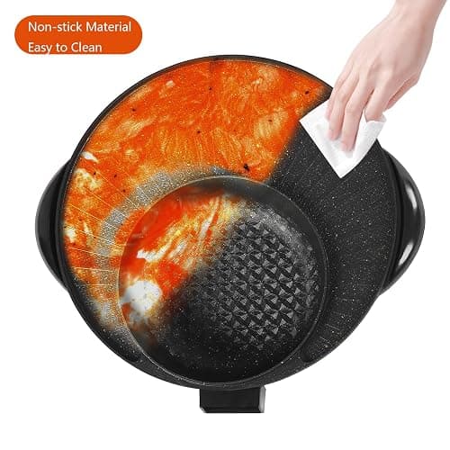 WINNIESHOP Hot Pot and Grill Combo Electric 2 in 1 Korean BBQ Grill Indoor Shabu Shabu Pot Electric Hot Pot with Grill for Hotpot BBQ, Barbecue & Grill (1350W) thumbnail 4