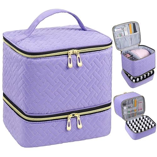 RZMAYIS Nail Polish Organizer, Nail Polish Storage Holds 30 Bottles & Nail Lamp, Double Layer Nail Bag Organizer Case, Portable Nail Polish Holder for Nail Tech Travel & Manicure Kit - Image 1