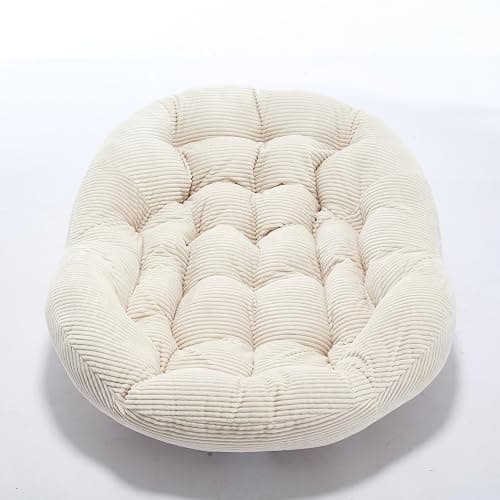 Large Indoor Rocking Chair, Oversized Rocking Papasan Chair with Thick Cushion and Frame,Comfy Corduroy Rocker Wicker Egg Chairs Lounge Reading Chair for Living Room, Bedroom, Apartment, White thumbnail 8