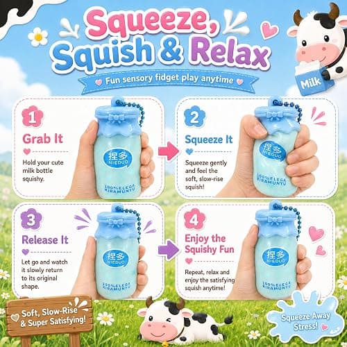 4Pack Milk Bottle Squishy Fidget Toys , Kawaii Keychain Squeeze Squishies Toys for Adults Stress Relief, Cute Sensory Aesthetic Bag Charm, Novelty Party Favors Goodie Bag Stuffers Gifts thumbnail 4