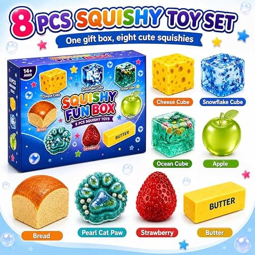 ATDRU 8 PCS Squishy Fun Box, Creative Squishy Box Set, Slow Rising Food & Stress Cube Toys, Soft Fidget Relief Desk Decor Birthday Party Gifts for Adults thumbnail 2