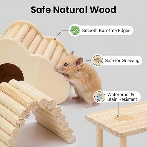 Hamster Platforms Wooden Ladder Bendy Bridge Fence Hidden Play House | Hamster Game Climbing Toy with Platform Decor Cage Accessories for Dwarf Syrian Mice Degus Gerbils Squirrel Small Pets thumbnail 5