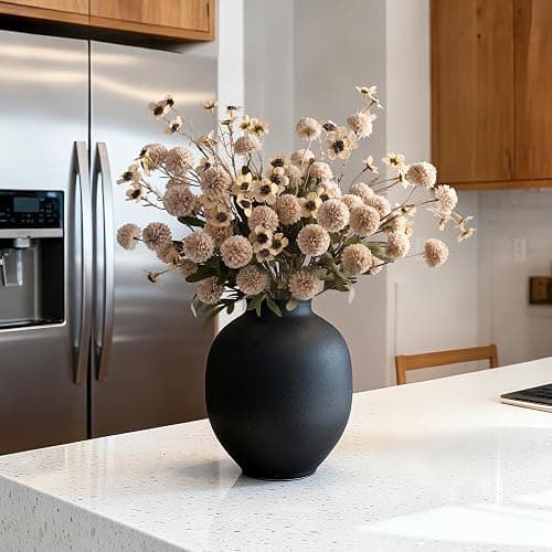 HyeFlora Fake Kiku Flowers, Faux Silk Pompon Mums Artificial Flowers, Chrysanthemum Stems Floral Arrangement Dried Flowers Vintage Decorative Indoor Home Decor Beige with Wax (Vase not Included) thumbnail 6