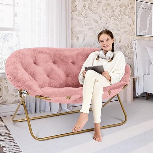 Milliard Double Cozy Chair/Faux Fur Saucer Chair for Bedroom/X-Large Loveseat, Pink thumbnail 9