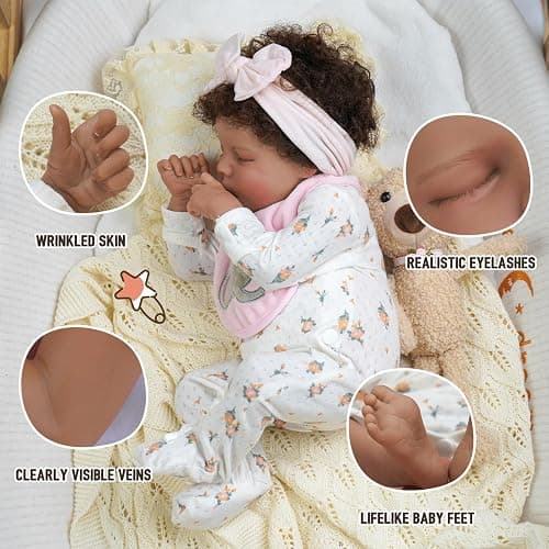 BABESIDE Lifelike Reborn Baby Dolls Black Girl- 17-Inch Realistic Newborn Baby Doll Real Life Baby Dolls with Clothes and Toy Gift for Kids Age 3+ thumbnail 2