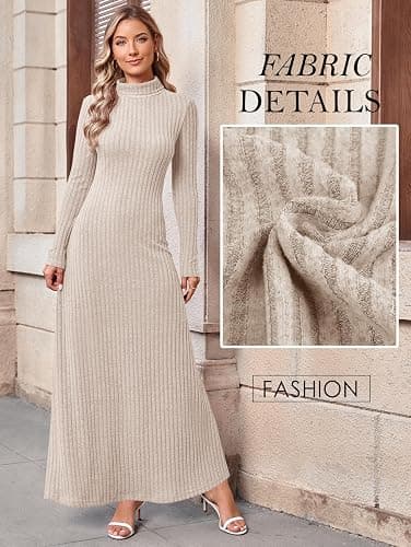 MITILLY Women Long Sleeve Maxi Dress 2025 Fall Winter Casual Turtle Neck Ribbed Knit Bodycon Going Out Dresses thumbnail 4