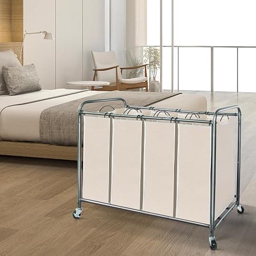 STORAGE MANIAC Laundry Sorter 4 Section, 47.8 Gal (181 L) Laundry Hamper with Wheels, Clothes Divider Basket Sorter, Clothes Separator Hamper Cart with Wheels and Removable Bags, Beige thumbnail 2
