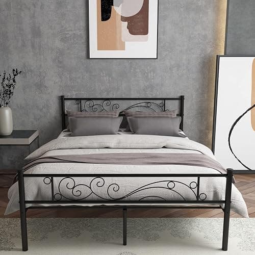 Weehom Metal Bed Frame with Headboard and Footboard Mattress Foundation No Box Spring Needed Full Platform Bed, Black - Image 1