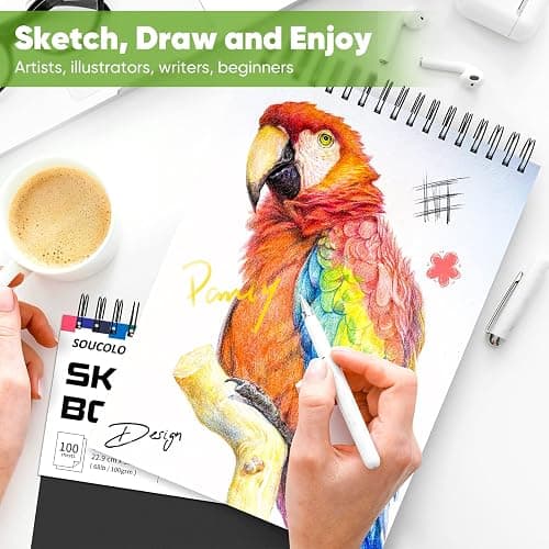 Soucolor Sketch Book, Spiral Bound Acid-Free Sketchbook with 68lb/100gsm for Paper Painting, Drawing, Writing, Artist Sketching Pad for Kids, Adults & Teens, 100 Sheets (Black, 9 x 12 Inch, Pack of 1) thumbnail 7