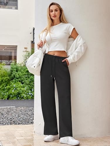 JEKAOYI Wide Leg Sweatpants for Women High Waisted Baggy Sweat Track Pants Drawstring Casual Lounge Pants with Pockets thumbnail 3