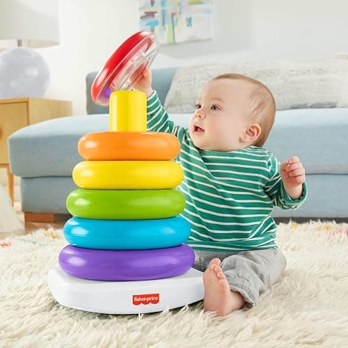 Fisher-Price Toddler Toy Giant Rock-A-Stack, 6 Stacking Rings with Roly-Poly Base for Ages 1+ Years, 14+ Inches Tall thumbnail 2