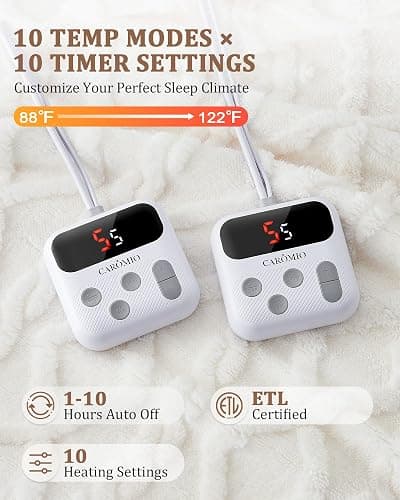 CAROMIO Electric Blanket King Size Dual Control - Thick Tufted Sherpa Heated Blanket with 10 Heating Levels and 10 Time Settings, ETL Certified Fast Heating Blankets King Size 90"×100", White thumbnail 4