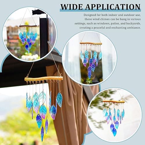 Wind Chimes for Outside,Stained Glass Leaves Wind Chimes Indoor Outdoor Hanging Decor Handmade 12.5" Garden Chimes for Windows, Patio,Backyard Decor Ornament for Christmas Tree thumbnail 8