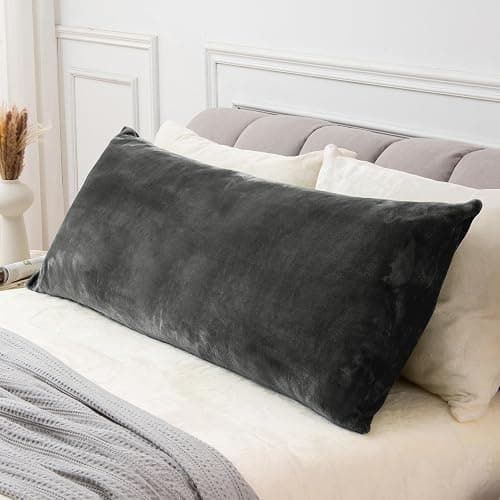 BEDELITE Body Pillow Cover with Zipper Closure, Super Soft and Cozy Fuzzy Fleece Pillowcase 20 x 54 Inches, Luxury Fluffy Plush Long Body Pillow Pillowcase for All Seasons(Dark Gray) - Image 1