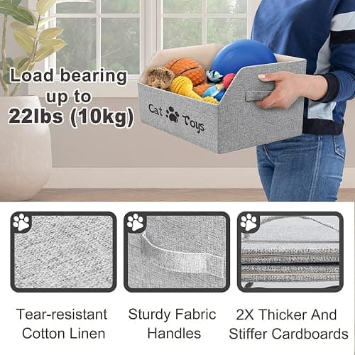 LOVSTORAGE 2X Thicker Large Cat Toy Bin Collapsible Cat Toy Box Sturdy Cat Toy Basket Kitten Toy Storage Bed for Organizing Cat Toys Treats Clothes and Accessories (Grey) thumbnail 3