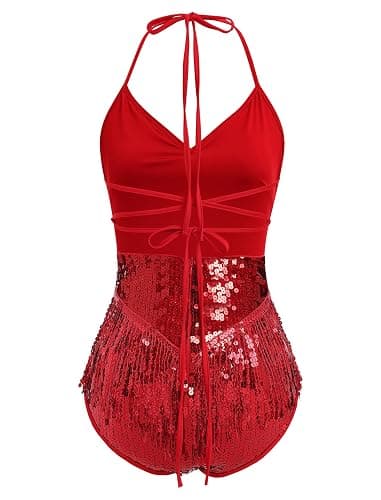 IDOPIP Women Sequin Fringe Bodysuit Sparkly Tassel Leotard Romper Women's Latin Dance Dress Sexy Festival Rave Party Outfits thumbnail 3