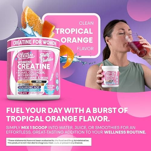 Creatine for Women | Creatine Monohydrate + BCAA Powder Myo-Inositol Collagen Biotin Hyaluronic Acid Folate L Glutamine Vitamin D3 Iron Zinc D-Chiro-Maca Digestion Shelf Builder by Clean Nutra thumbnail 7