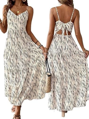 Narecte Women Summer Beach Dresses Maxi Dress Spaghetti Strap Flowy Casual Dress Bohemian Dresses for Vacation & Holiday - Image 1