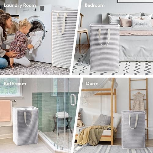 Lifewit 2 Pack Laundry Hamper Large Collapsible Laundry Baskets, Freestanding Waterproof Clothes Hamper with Easy Carry Handles in Laundry Room Bedroom Bathroom College Dorm for Adults, Grey, 2 x 80L - Grey - ‎2 x 80L thumbnail 8