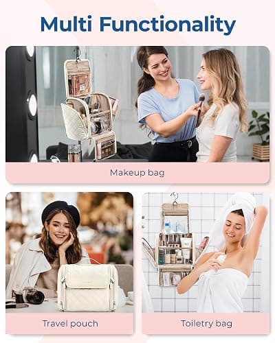 BAGSMART Toiletry Bag for Women, Travel Toiletry Bag Makeup Cosmetic Bag with Hanging Hook, Water-resistant for Toiletries Accessories Brushes Sponge thumbnail 4