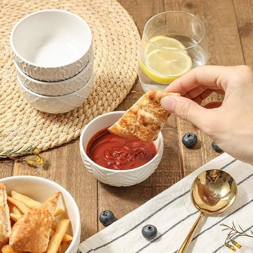 Sureasy Mini Ceramic Dipping Bowls – 4 oz, 3.5 Inch Small Bowls for Sauces & Side Dishes, Microwave & Dishwasher Safe, Set of 4, White thumbnail 7