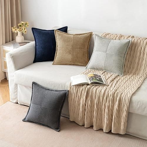 MIULEE Boho Decorative Pillow Covers for Couch Bed Sofa Farmhouse Home Decor 12x20 inch Set of 2 Khaki Throw Pillow Broadside Soft Corduroy Pillowcase with Splicing Cushion Livingroom - 20" x 12" (Pack of 2) - Khaki thumbnail 4