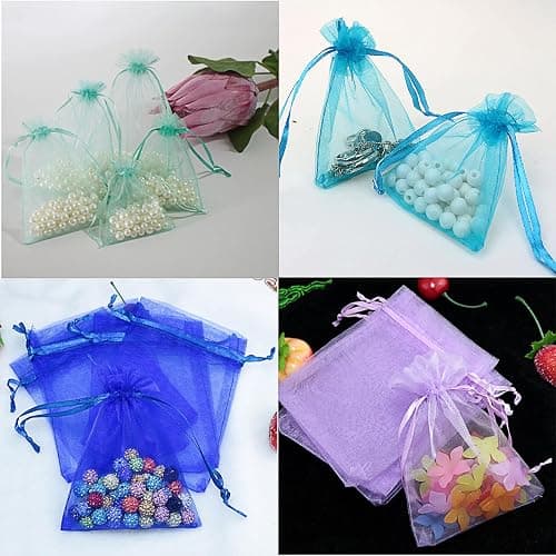 Organza Bags 100Pcs 4x4.72 inch, Drawstring Organza Jewelry Pouches Wedding Party Christmas Favor Gift Bags, for Festival, Party, Jewelry, Candy, Bathroom Soaps, Pouches Gift Bags. (Multicolor) thumbnail 5