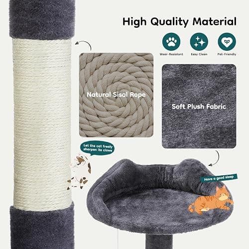 DUMOS 54-inch Indoor Cat Tree Tower –Multi-Level Pet House for Large Cats with 2 Condos, Scratching Posts, Round Platform, Small Ladder, and Toys – Perfect for Cats of All Ages, Dark Grey thumbnail 7