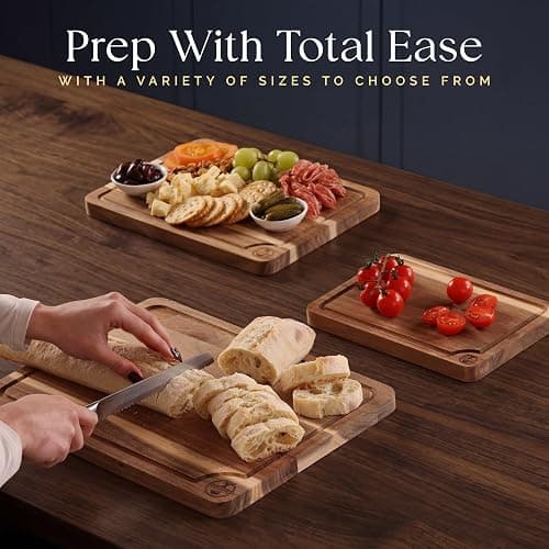 Pre-Oiled, Non Toxic 3-Piece Acacia Cutting Board Set with Stand, FSC Certified Wooden Chopping Boards, Includes 3.4 fl oz Chopping Board Oil, 3 Wood Carving Boards for Home, BBQ Kitchen, Deer & Oak thumbnail 4