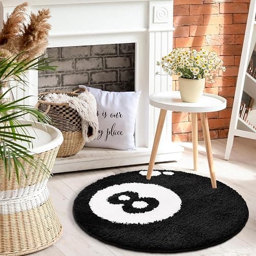 Panstar 24" Black and White 8 Ball Area Rug, Non Slip, Machine Washable, Y2K Room Decor thumbnail 6