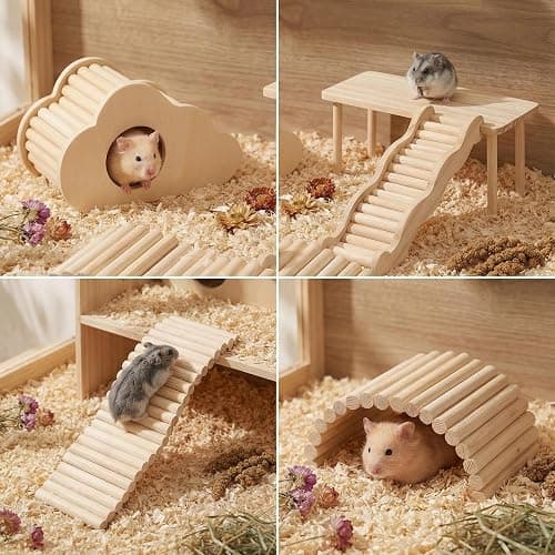 Hamster Platforms Wooden Ladder Bendy Bridge Fence Hidden Play House | Hamster Game Climbing Toy with Platform Decor Cage Accessories for Dwarf Syrian Mice Degus Gerbils Squirrel Small Pets thumbnail 2