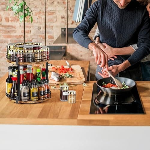 Across-Star Lazy-Susan-Organizer-Spice-Rack, 2-Tier Rotating Spice Organizer For Kitchen-Cabinet-Countertop-Pantry, Turntable Seasoning Holder Storage Shelf With Adjustable Height thumbnail 2