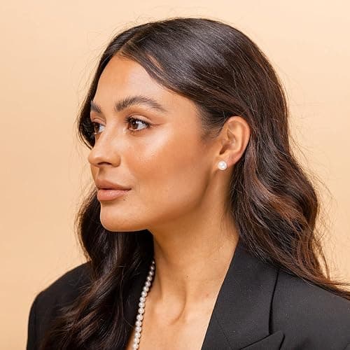 PAVOI 14K Gold Plated 925 Sterling Silver Round Stud White Simulated Shell Pearl Earrings thumbnail 2