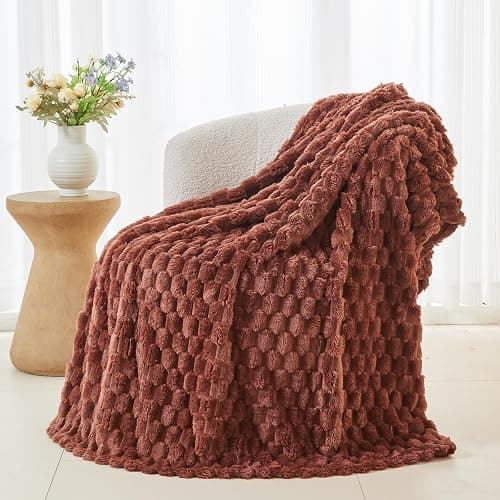 NEWCOSPLAY Super Soft Throw Blanket Coffee Premium Silky Flannel Fleece 3D Clouds Stylish Jacquard Lightweight Bed Blanket All Season Use 350GSM (Coffee, Throw(50"x60")) thumbnail 4