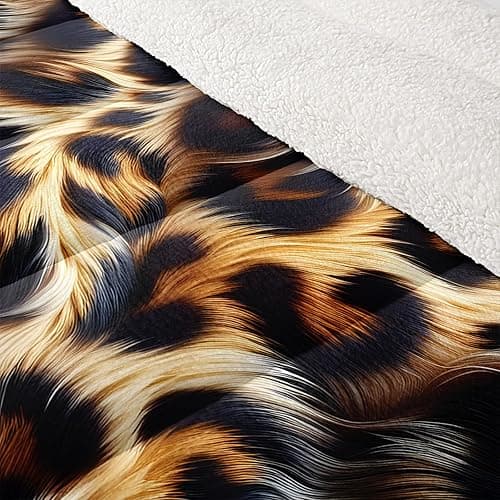 lneffble Leopard Print Queen Fluffy Sherpa Comforter Set，Animal Print Fuzzy Comforter Queen Size Brown thumbnail 5