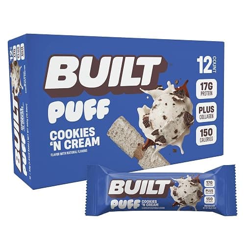 BUILT Bar Puff Protein Bars - Cookies 'N Cream - 17g Protein Snack Bars with Collagen - Calorie Conscious, No Gluten Free - 12 Count - Image 1