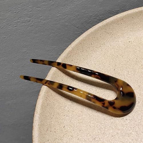 2 Pack Benefree French Style Cellulose Acetate Tortoise Shell U Shaped Hair Pins Fork 2 Prong Updo Chignon Pin for Women Girls Hairstyle Accessories（Tortoiseshell and White Tortoiseshell) thumbnail 5