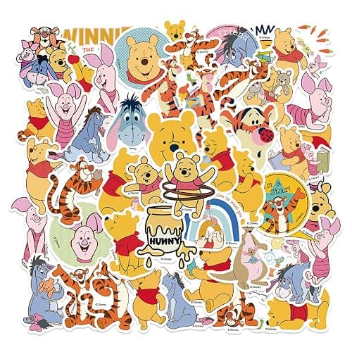50pcs Cartoon Winnie Pooh Bear Stickers for Kids,Vinyl Waterproof Princess Decal for Water Bottle Laptop Toy Sticker for DIY Decorate Bumper Phone Hard Hat Kids Teens Gifts (Bear) - Image 1