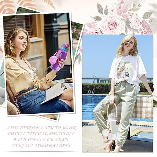 Compatible for Owala Accessories Bundle: Silicone Boot for 24oz & 32oz Bottles, Charms, Handle, Strap, Rubber Bottoms, and Decorative Add-ons for Your Compatible for Owala Water Bottle, White - White - 24 Ounces thumbnail 5
